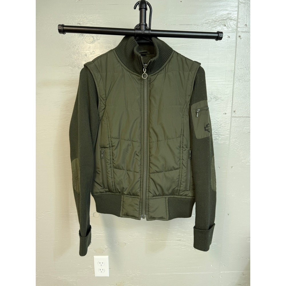 Harley Davidson Women Olive Green Removable Sleeve Bomber Jacket Vest Small